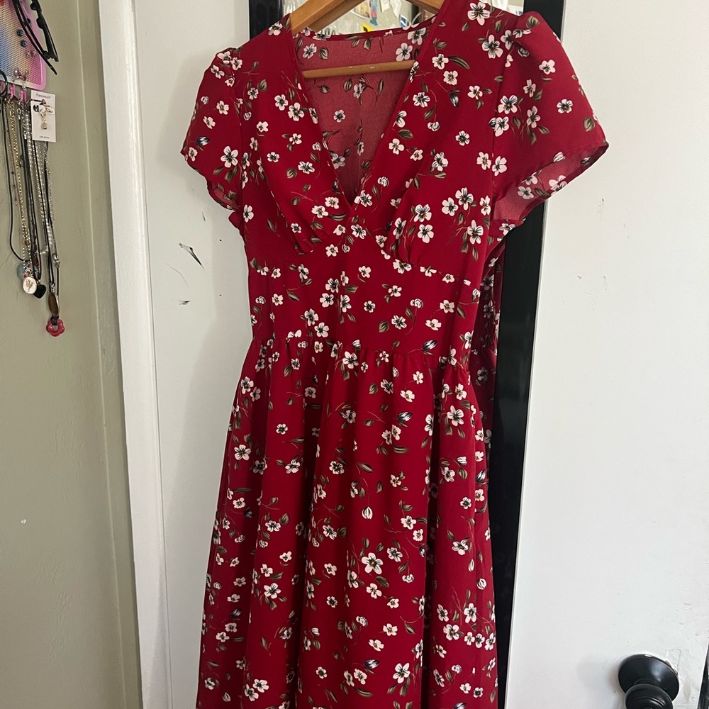 Floral Red Dress